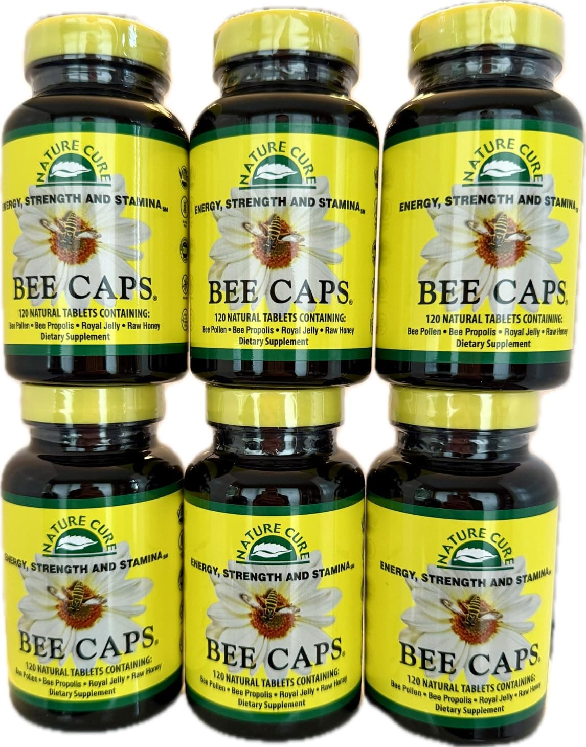 Original Bee Caps in Brown Bottles - 6 Pack - 120 Count Each Bottle