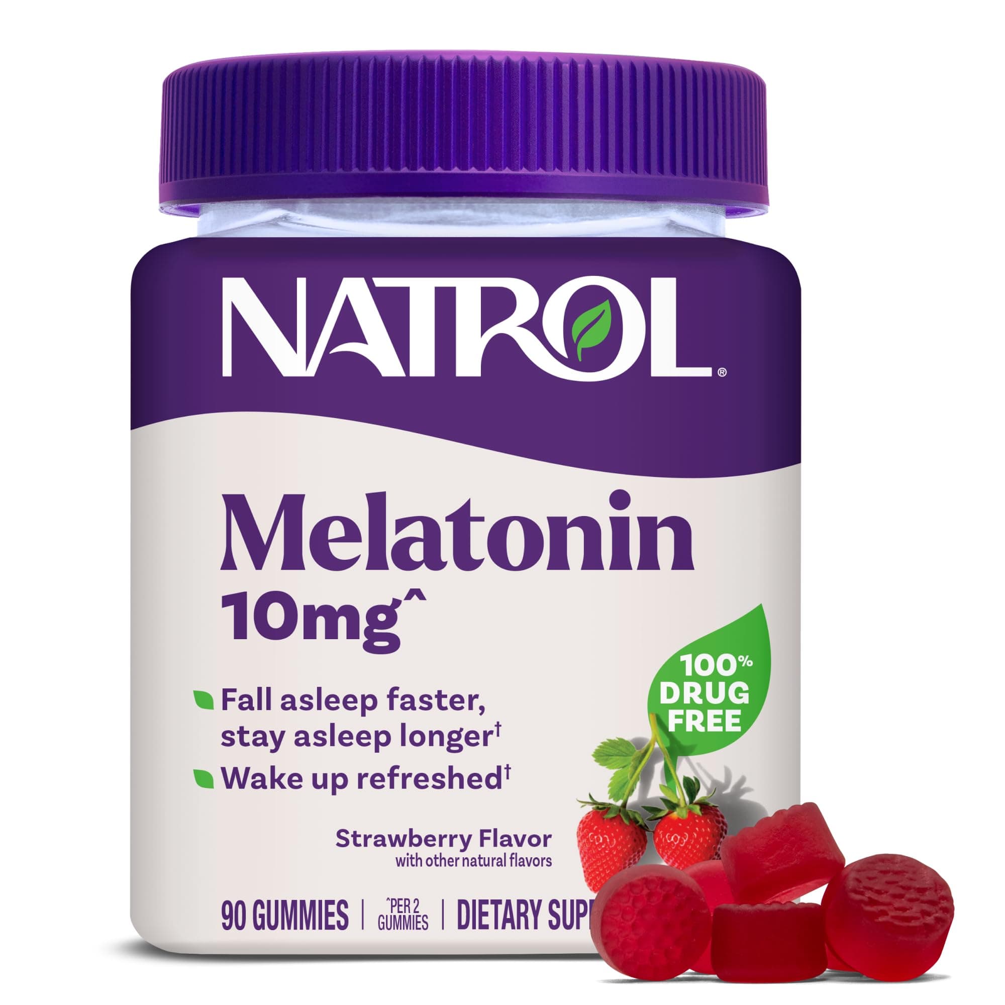 10 mg Melatonin Gummies, Sleep Support for Adults, Melatonin Supplements for Sleeping, 90 Strawberry-Flavored Gummies, 45 Day Supply