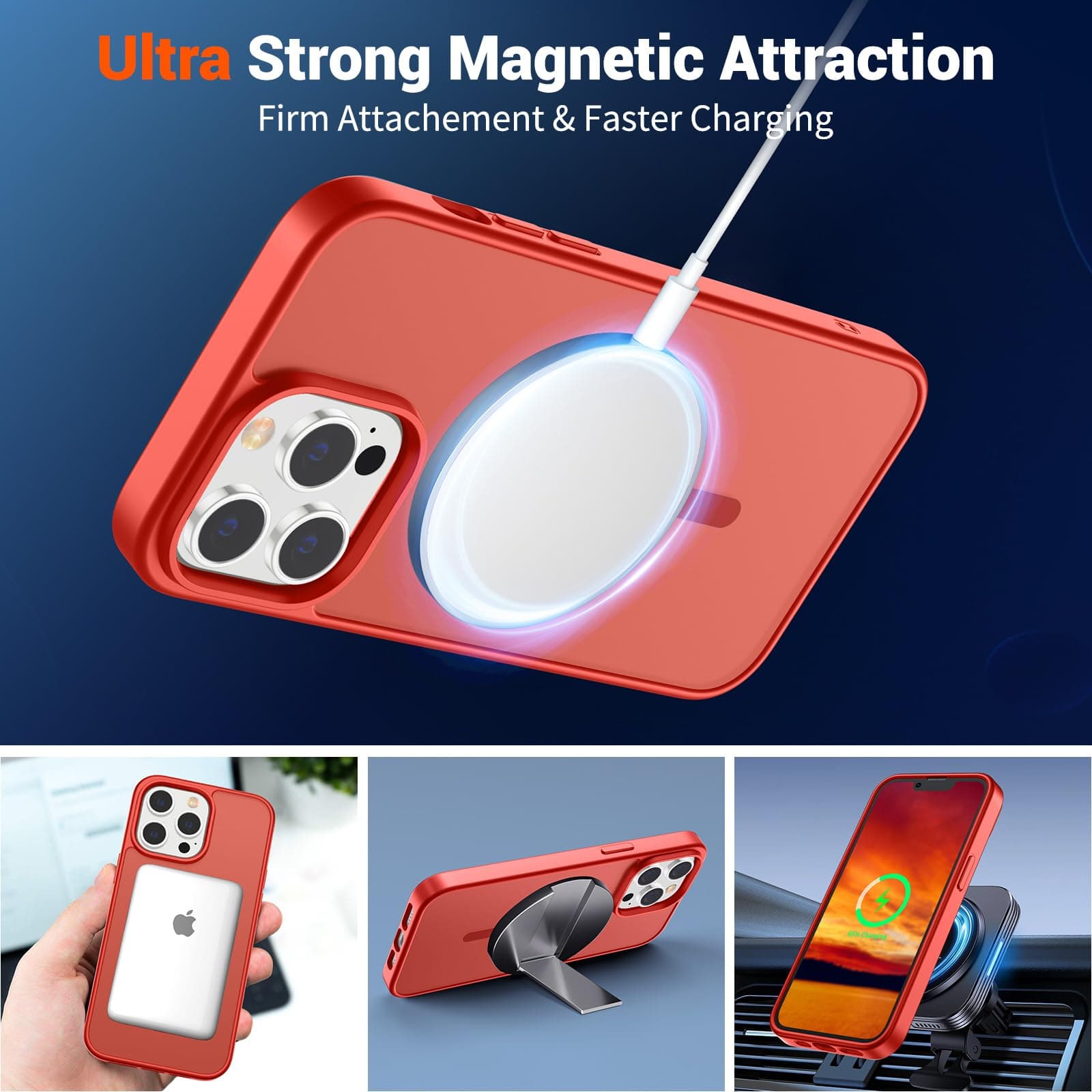 SUPFINE Magnetic for iPhone 13 Pro Case (Compatible with MagSafe) (Military Grade Drop Protection) Slim Translucent Matte Shockproof with Anti-Fingerprint Phone Case,Red