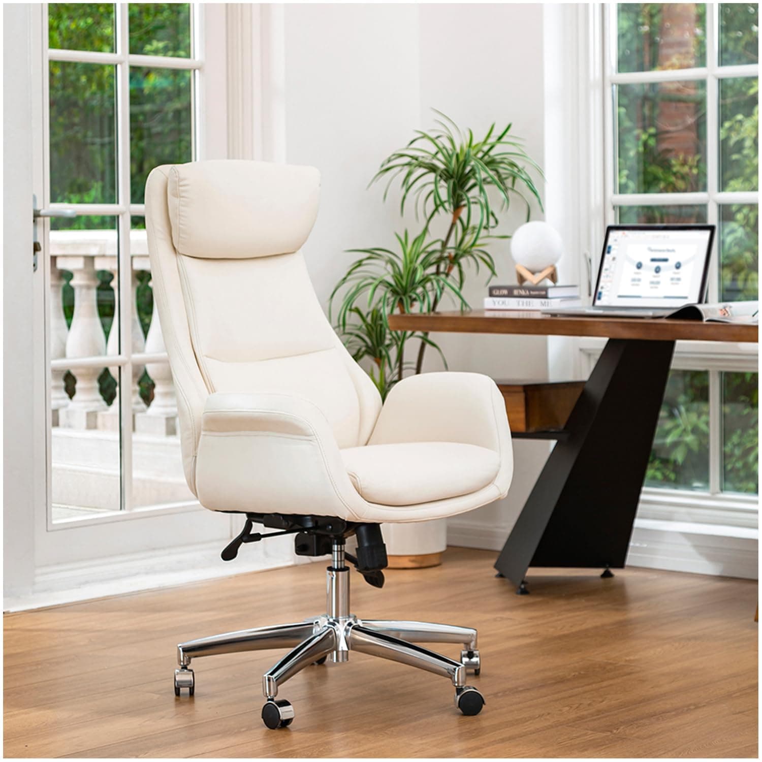 Cream Adjustable Swivel Office Chair