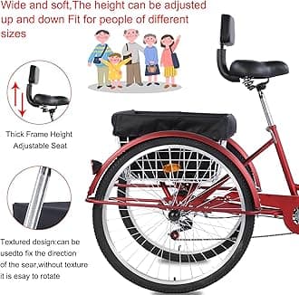 Adult Tricycle，24/26-Inch Adult Trikes, 3 Wheel Cruiser Bike with Large Basket & Adjustable Seat, Shopping Picnic Tricycles for Women, Men, Seniors