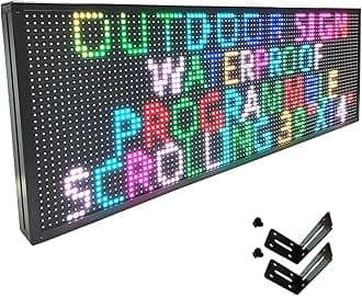 HS Programmable Scrolling Led Sign, Outdoor Digital Display Messsage Board, Full Color High Brightness WIFI Control,Text Customable, for Business Store Restaurant Public(P10 39''x14'')