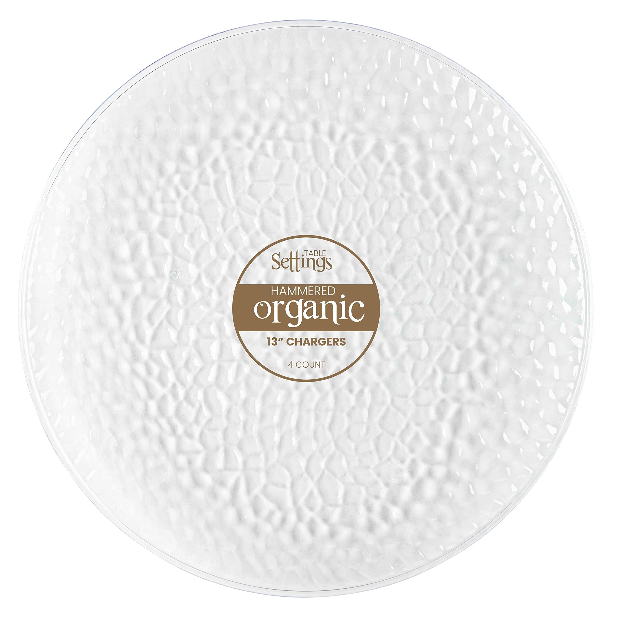 PLASTICPRO [Clear Hammered 8 Pack] 13'' Charger Plates Clear Hammered Plastic Heavy Duty Disposable Dinner Chargers Serveware Dishes Platters Tableware for Parties, Weddings & More