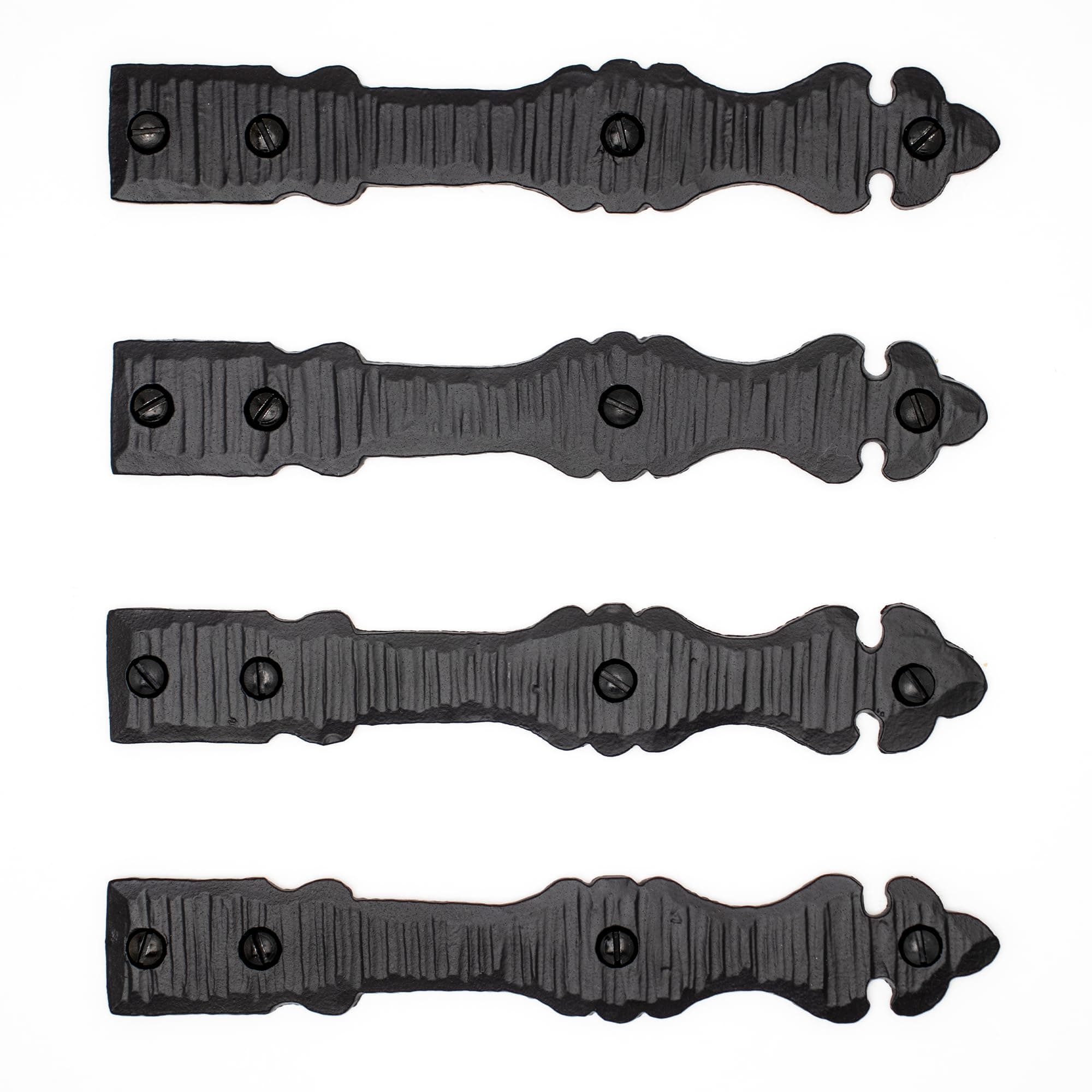 4 Pack 6 inch Faux Decorative Strap Hinge Black Decorative Strap Hinge Wrought Iron Strap Barn Door Strap Hinges Wrought Iron Hinges Shutter Hinges The Iberian Series by Borderland Rustic Hardware