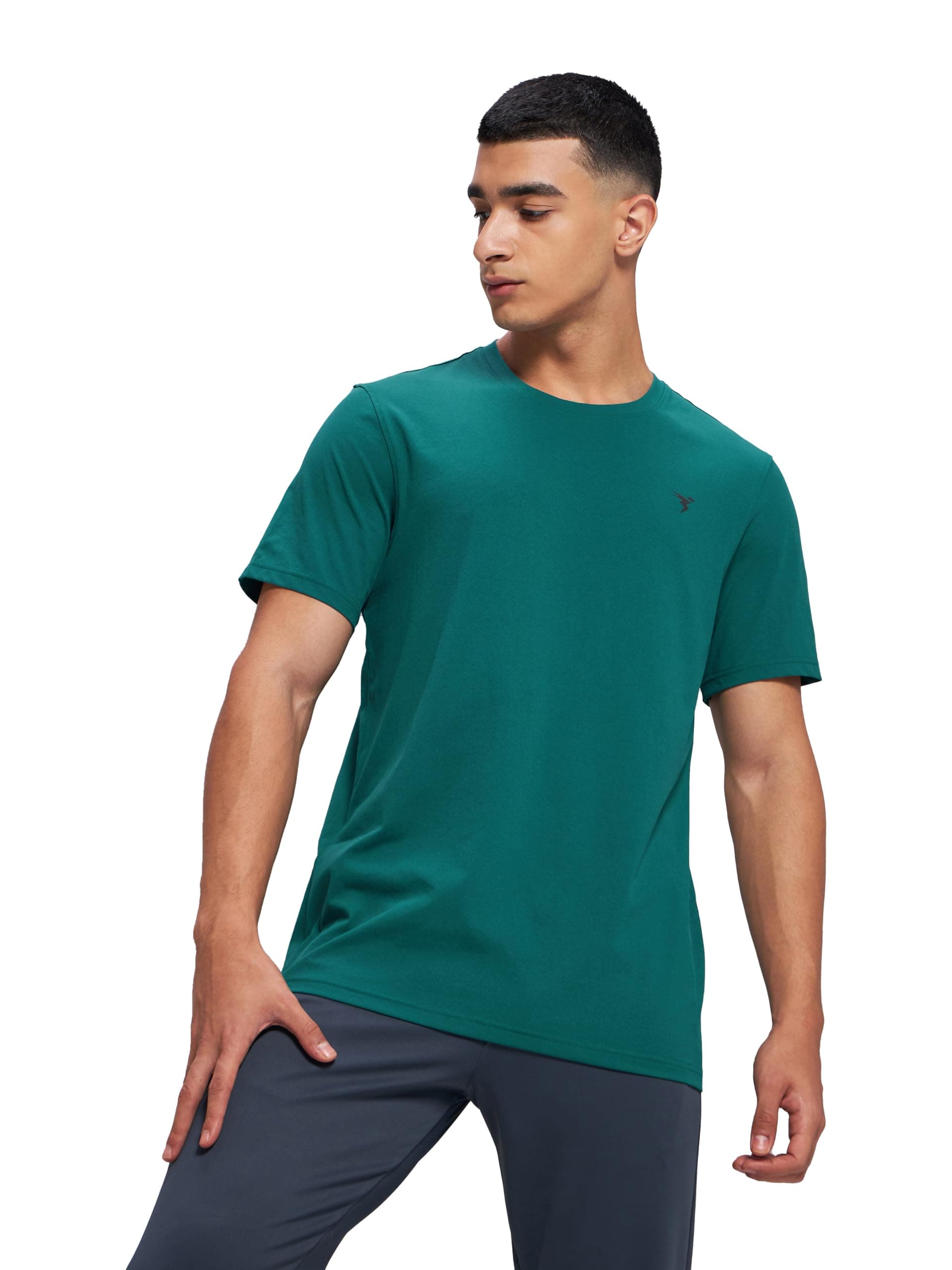 TECHNOSPORT Men's Slim Fit Solid Short Sleeve Crew Neck T-Shirt with Cotflex, Quick Dry and Wrinkle Resistance Fabric for Gym, Regular Usage and Sports