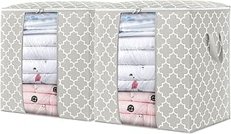 WISELIFE Storage Bags 2 Pack/100L Large Blanket Clothes Organization and Storage Containers for Comforters,Bedding, Foldable Organizer with Reinforced Handle, Clear Window, Sturdy Zippers,Lvory