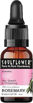 Soulflower Rosemary Essential Oil - Ideal for hair growth, hair loss and scalp nourishment. Suitable for all hair types. 100% Pure, ECOCERT COSMOS Certified Organic 15ml