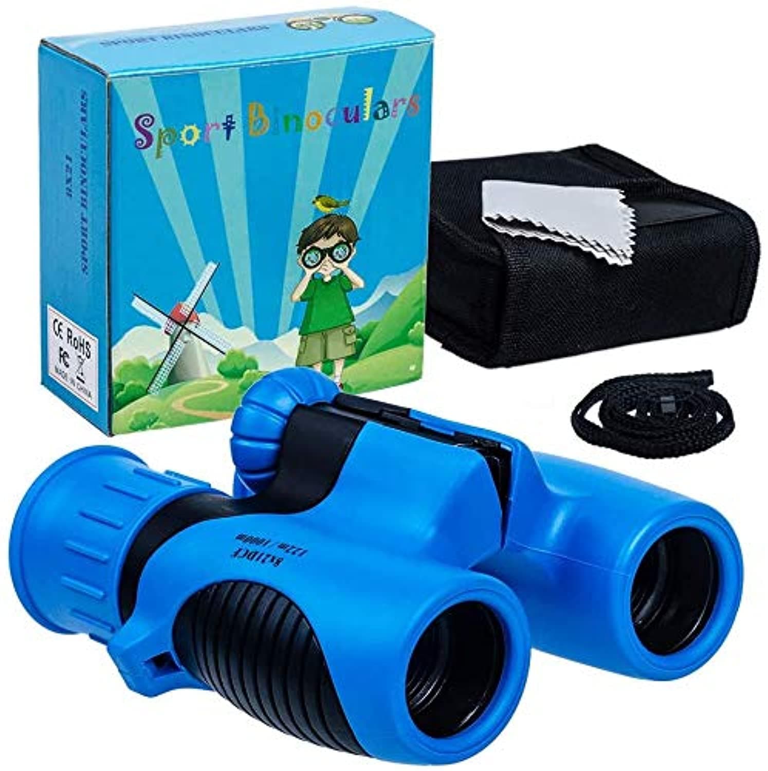 8x21 Kids Binoculars Set - High Resolution Real Optics - Shock Proof - Bird Watching - Presents for Kids - Children Gifts - Boys and Girls - Outdoor Play - Hunting - Camping (blue)