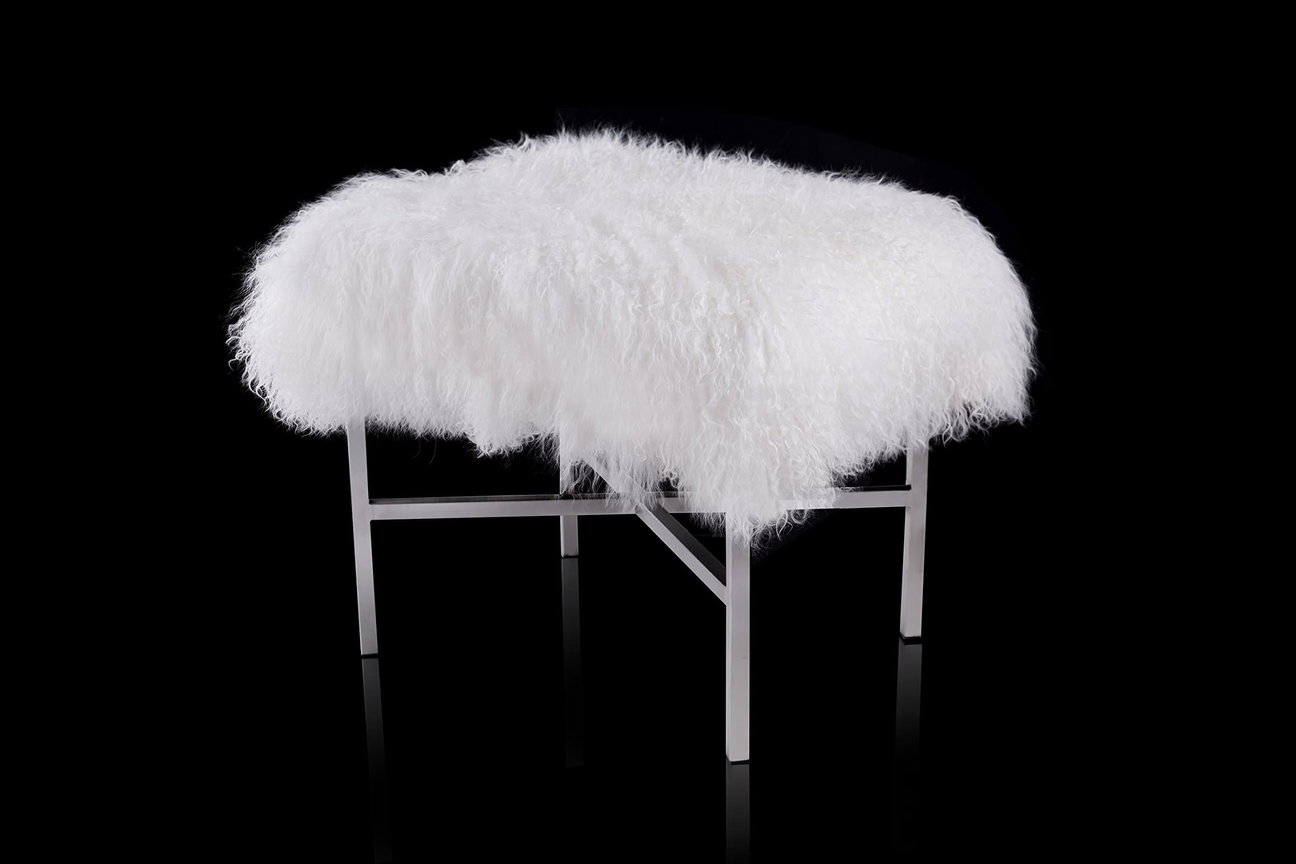 Pasargad Home Mongolian Fur Ottoman Beige