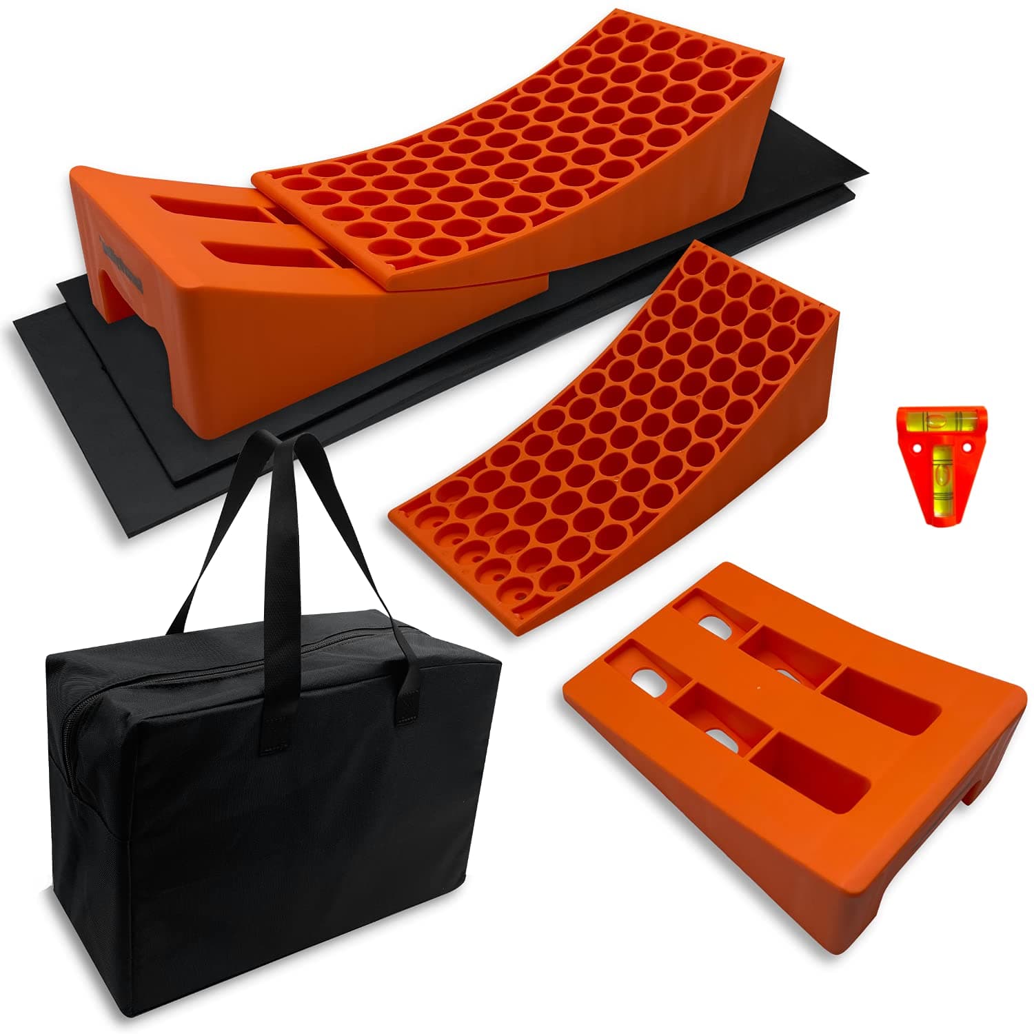 SECURITYMAN Camper Levelers 2-Pack Kit - Premium Anti Slip and Easy to Use RV Leveling System with Travel Trailer Wheel Chocks for Dual Axles - Faster Than Leveling Blocks | Must Have RV Accessory