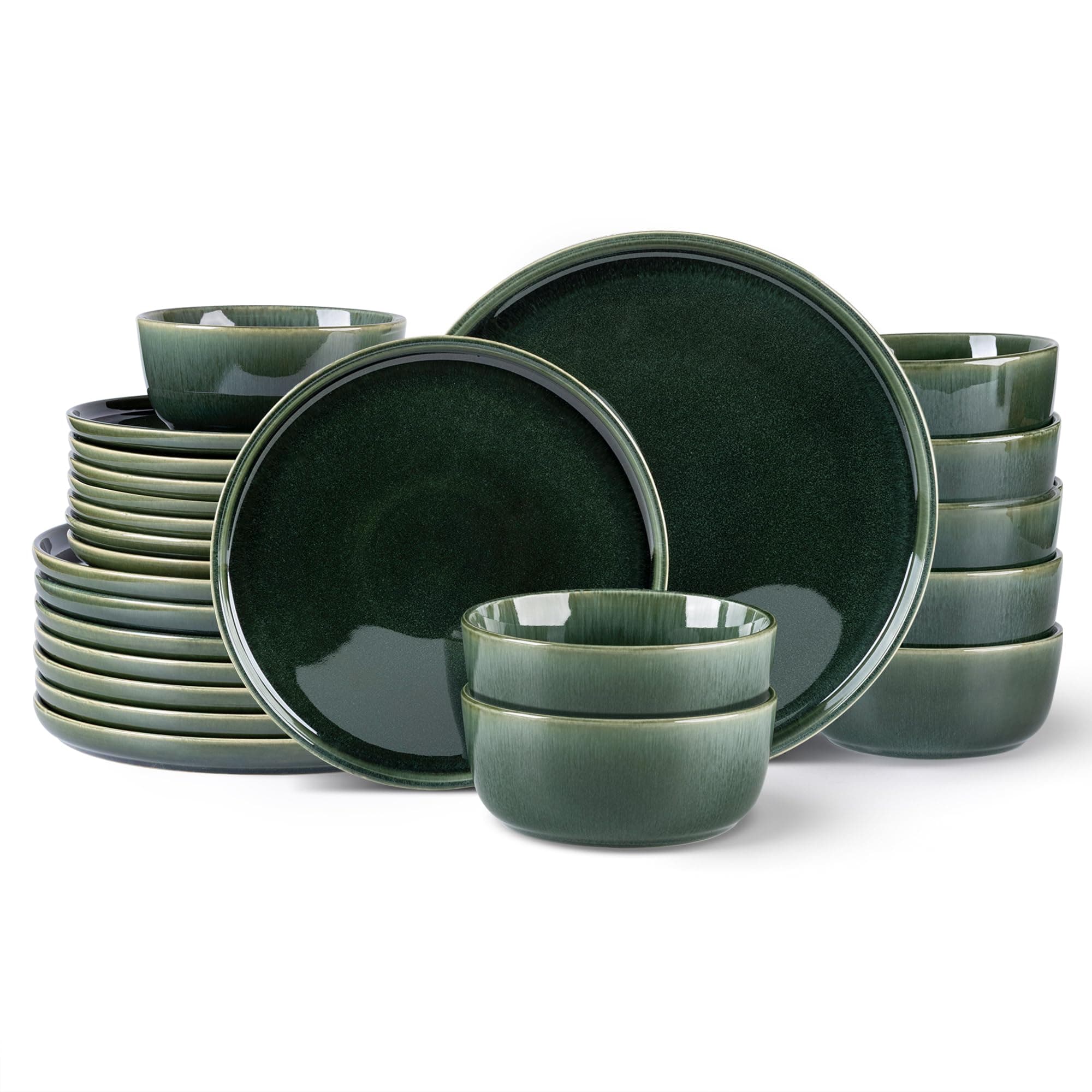 GBHOME Ceramic Dinnerware Sets for 8, 24 Pieces Stoneware Plates and Bowls Sets, Reactive Glaze Dishes -Scratch Resistant, Dishwasher&Microwave Safe, Earth Green