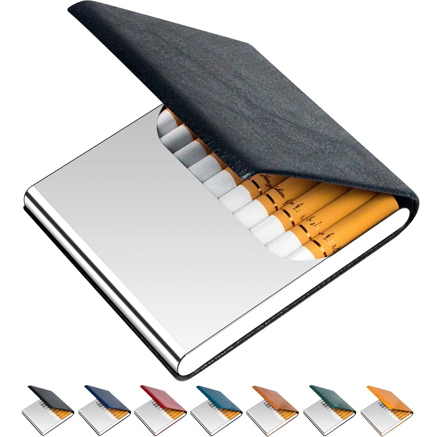 padikeCigarette Case, Cigarette Case Leather & Stainless Steel Multi Case. (Black)