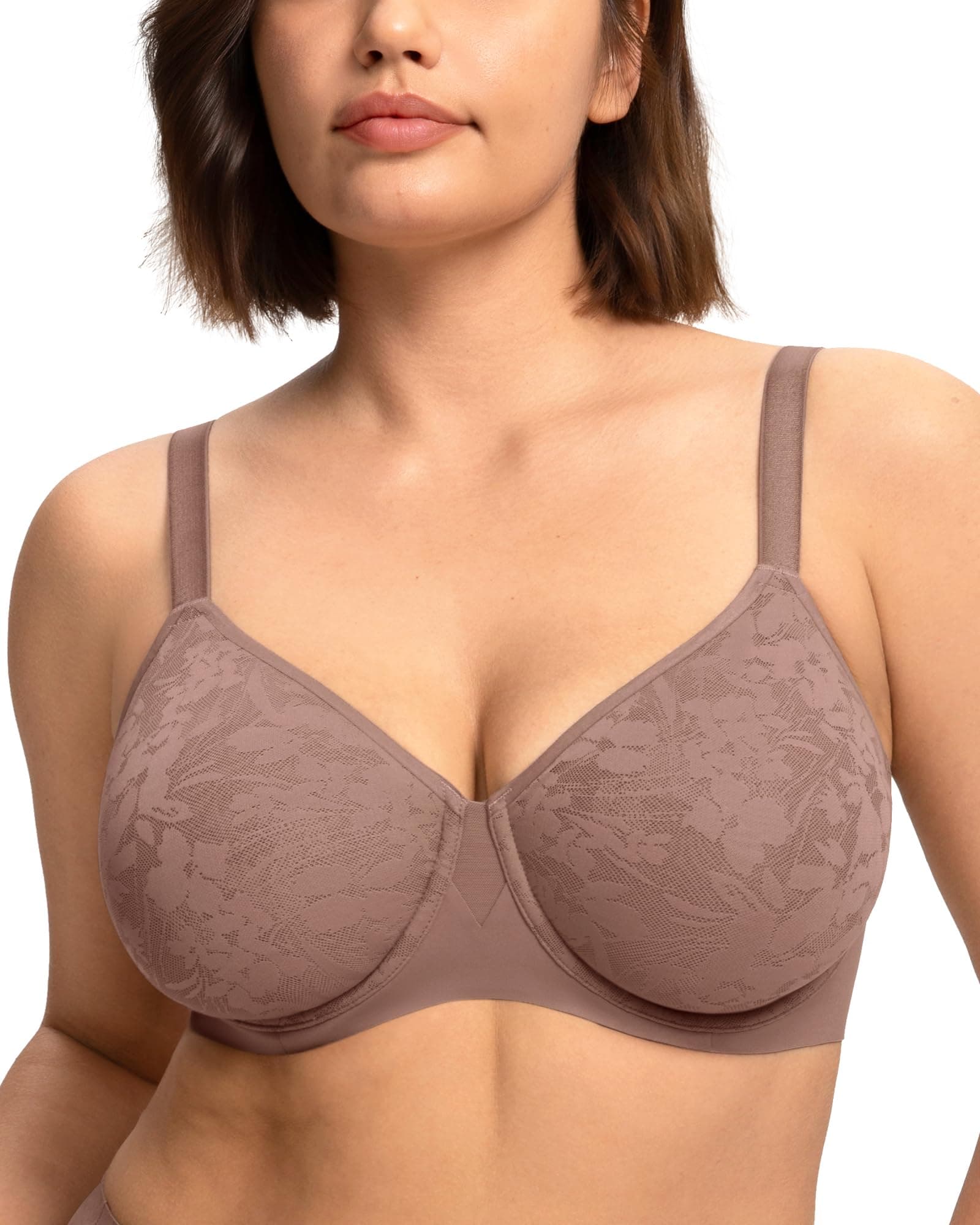 Minimizer Bra for Women - Full Coverage Seamless Lace Bra Plus Size Underwire Unlined Bra for Heavy Breast