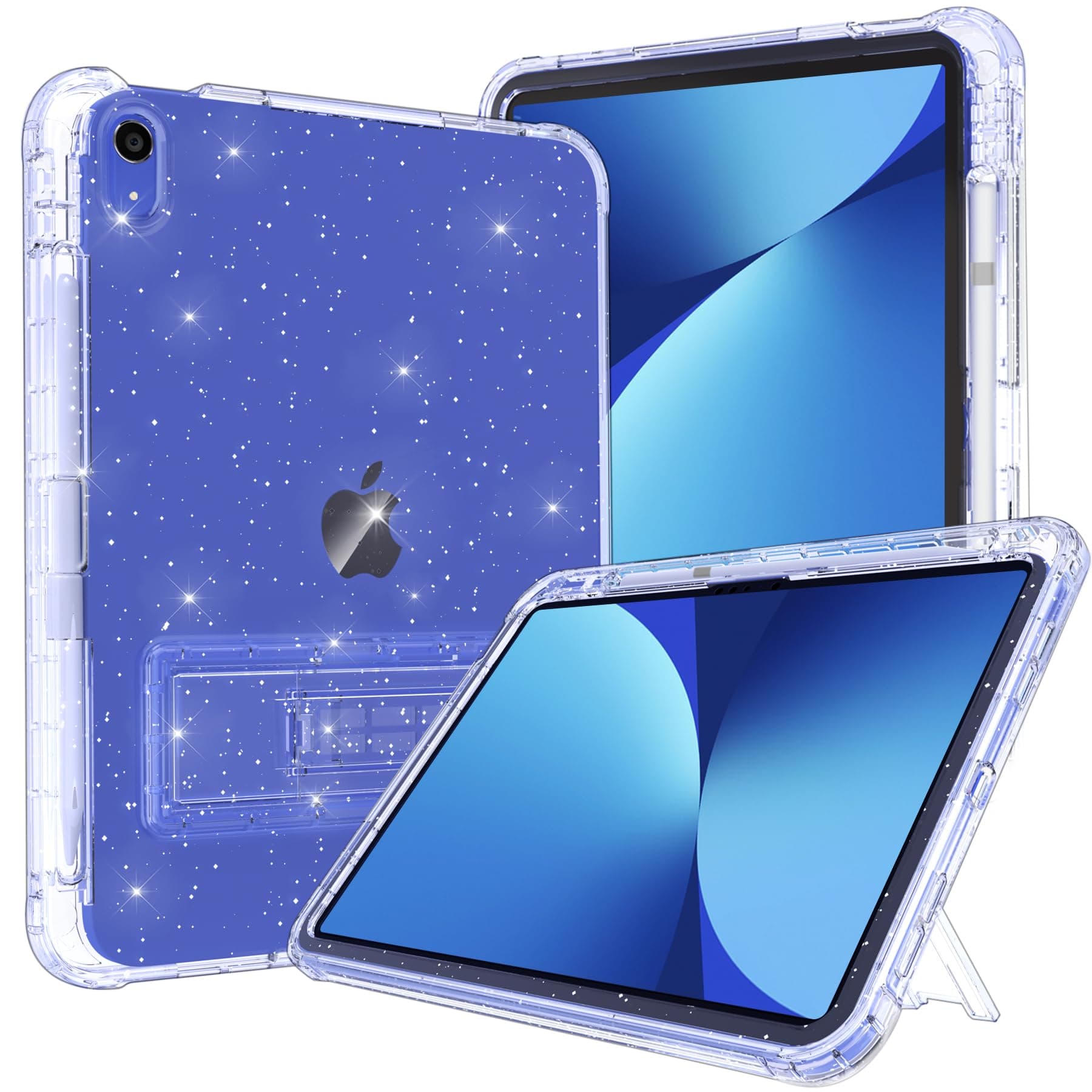 Rantice Case for iPad A16 11-inch 11th Generation, iPad 10th Generation Case 10.9 Inch, Pencil Holder & Kickstand - Slim, Glittery and Shockproof Bumper for Women and Girls, Clear Glitter