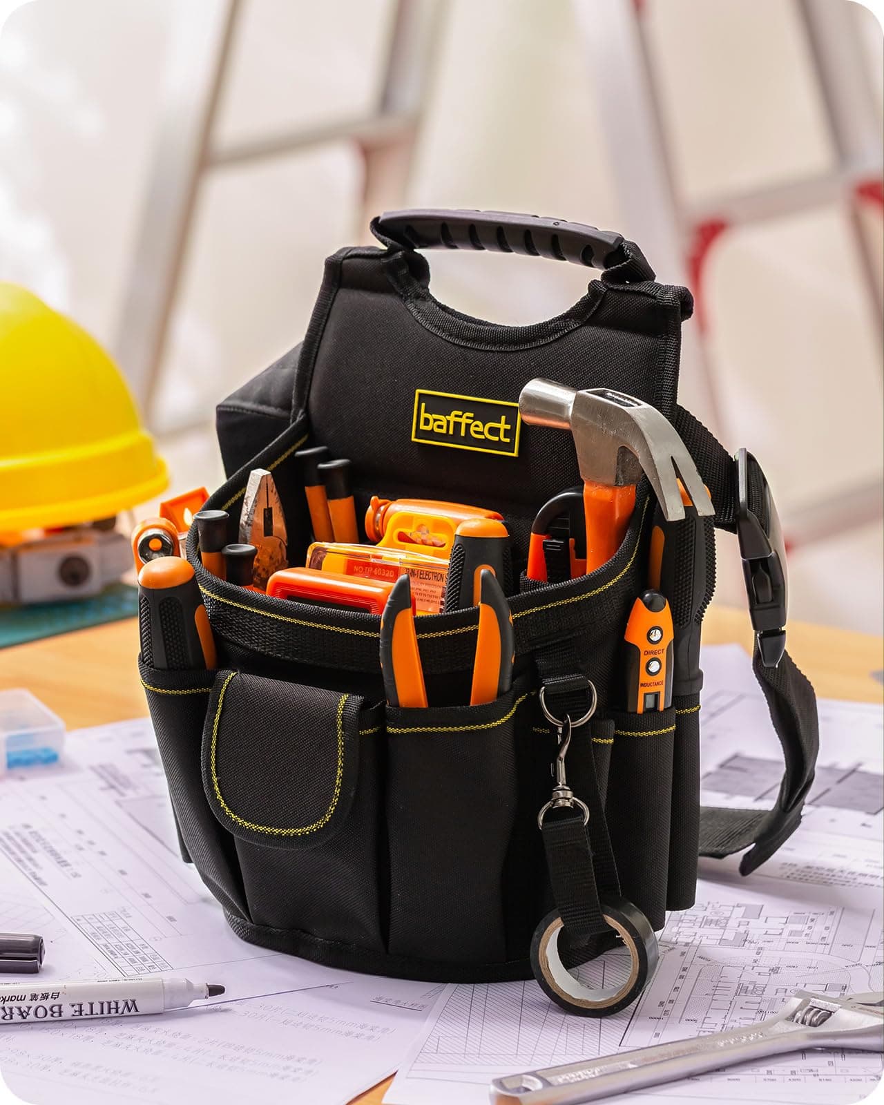 Baffect Electrician Tool Pouch - 20 Pockets Canvas Tool bag With Adjustable Belt, Heavy Duty Professional Waist Work Pouch for Technicians