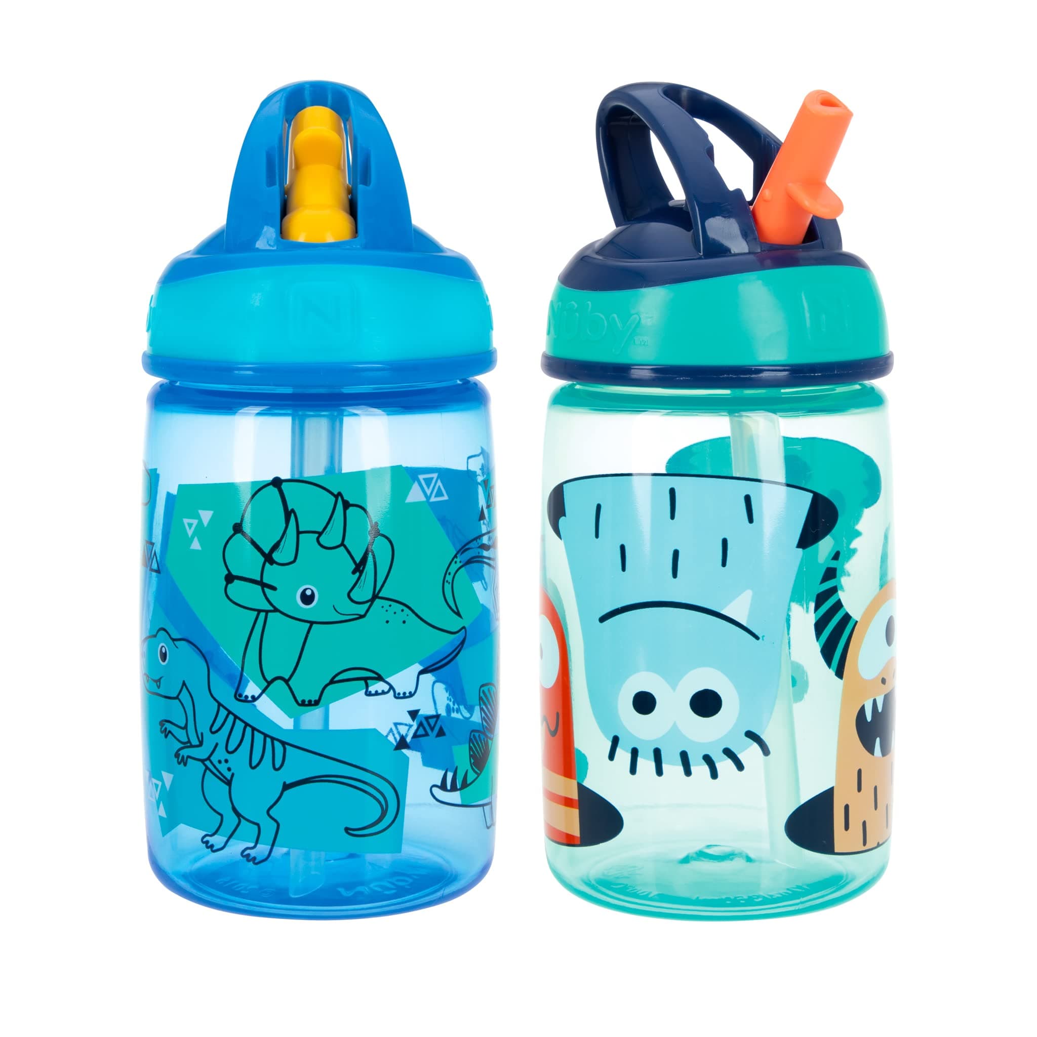 Flip-it Kids On-The-Go Printed Water Bottle with Bite Proof Hard Straw - 12oz / 360 ml, 18+ Months, 2 pk Prints May Vary