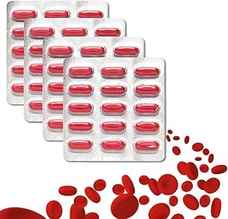 (Pack Of 4) 60 Tablets|Iron,Folic Acid Supplement,Vitamin C & Vitamin B12|Supports Blood Building,Immunity & Energy, 100 grams