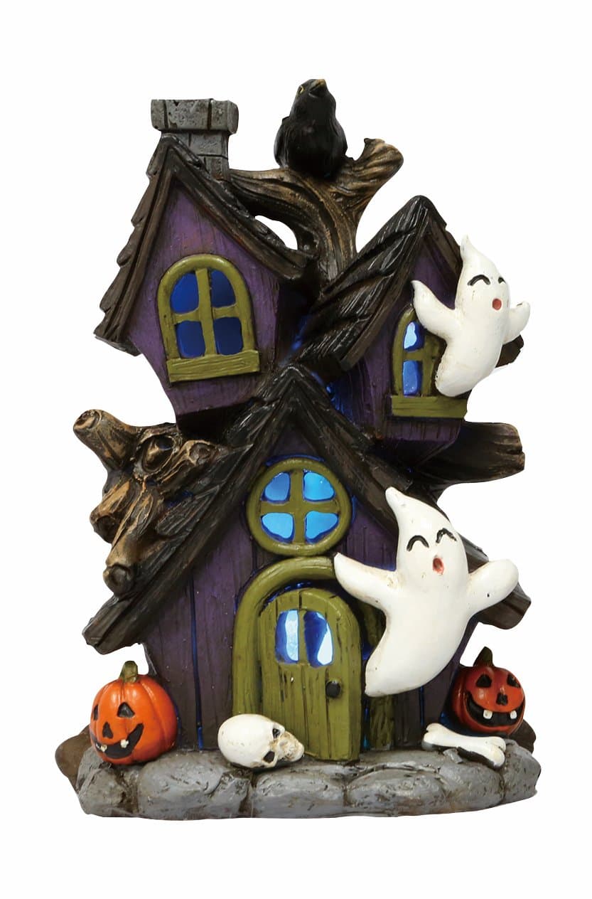 Mini LED Light-up Color-Changing Haunted Halloween Ghost House Tabletop Decoration (Tree)