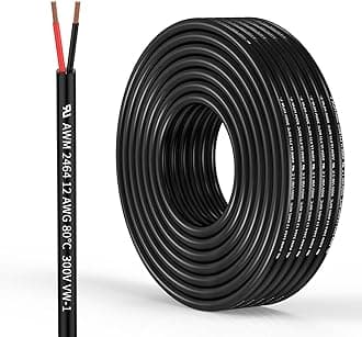 12 Gauge 2 Conductor Electrical Wire 12 AWG Wire Stranded PVC Cord Oxygen-Free Copper Cable 50FT/15.3M for Outdoor Lighting Automotive Battery Solar Panel (12/2AWG-50FT)
