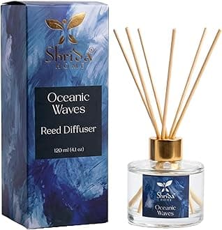 Home Oceanic Waves Reed Diffuser, 120ml Aroma Oil Glass Set with Natural Sticks, Long Lasting Fresh Aquatic Fragrance for Home, Bedroom, Living Room, Bathroom and Office