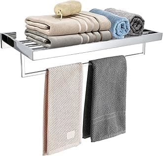 TURS Bathroom Towel Rack Polished Towel Shelf with Towel Bar Stainless Steel Wall Mounted Towel Holder Towel Rail 24 Inch