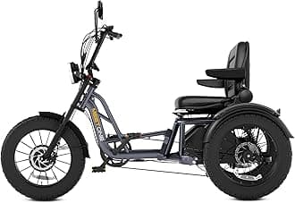 Meetone Tour 2400W Dual Motor Electric Tricycle for Adults, 48V 30AH Dual Battery Fat Tire Electric Trike, 25MPH 130Miles Full Suspension AWD Etrike (with an Extra Battery & Upgraded Folding Seat)
