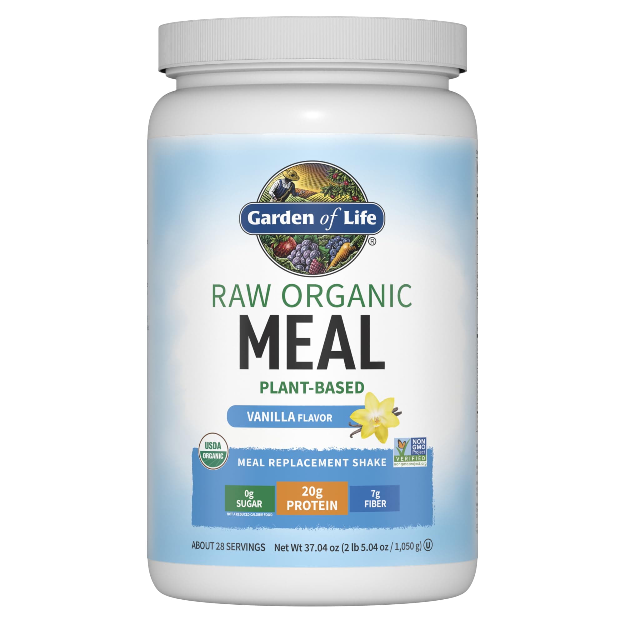 Raw Organic Meal Replacement Powder - Vanilla, 28 Servings, 20G Plant Based Protein Powder, Superfoods, Greens, Vitamins Minerals Probiotics & Enzymes All-In-One Meal Replacement Shake