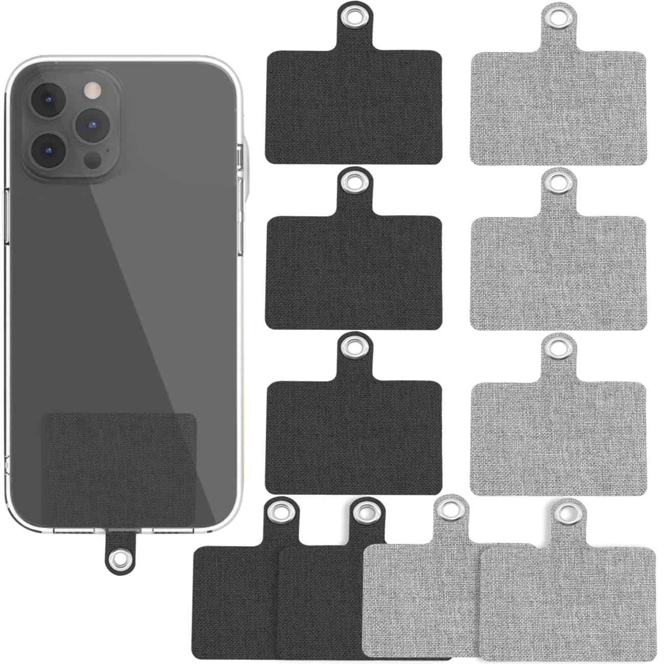 10 Pack Phone Tether Tab Lanyard Canvas, 2 Colors Universal Fabric Phone Tether Patch Pad Sticker with Metal Ring Replacement Attachment Cellphone Pad for Smartphone Safety Wrist Neck Strap