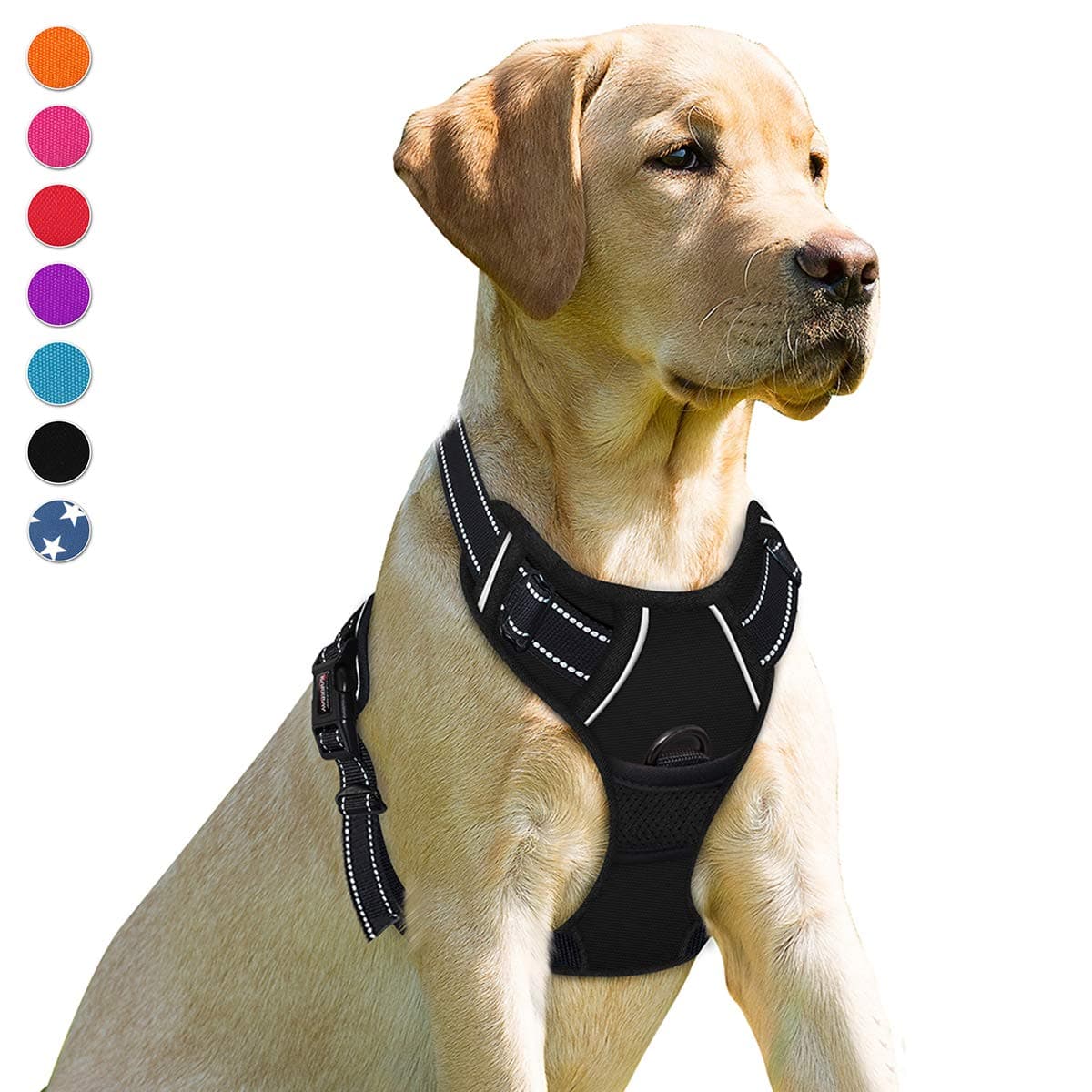 No Pull Dog Harness Front Clip Heavy Duty Reflective Easy Control Handle for Large Dog Walking(Black,XL)