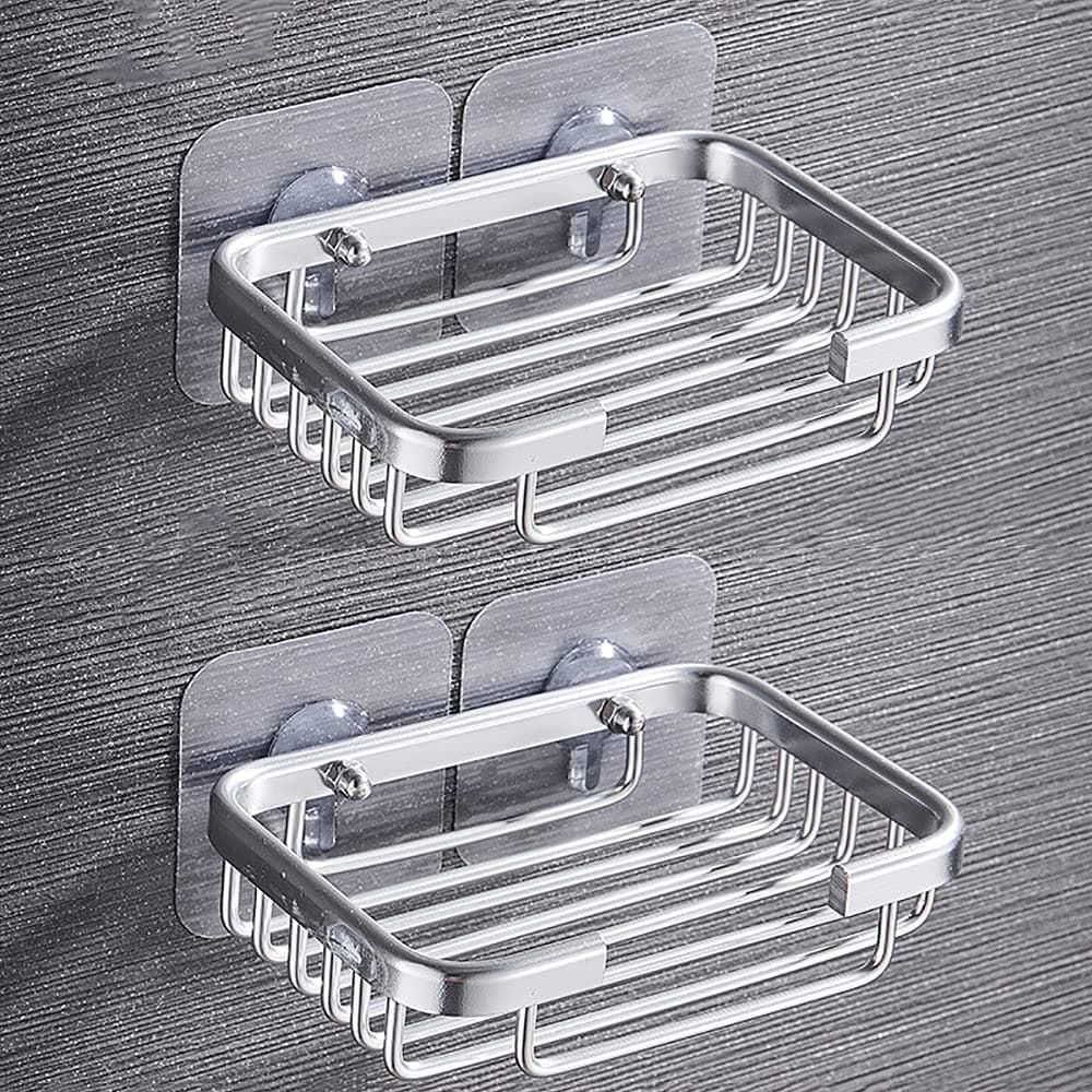 9999 2-Pack Soap Dish, Soap Holder, Soap Saver, Easy Cleaning, Dry, Stop Mushy Soap (A-Silver)