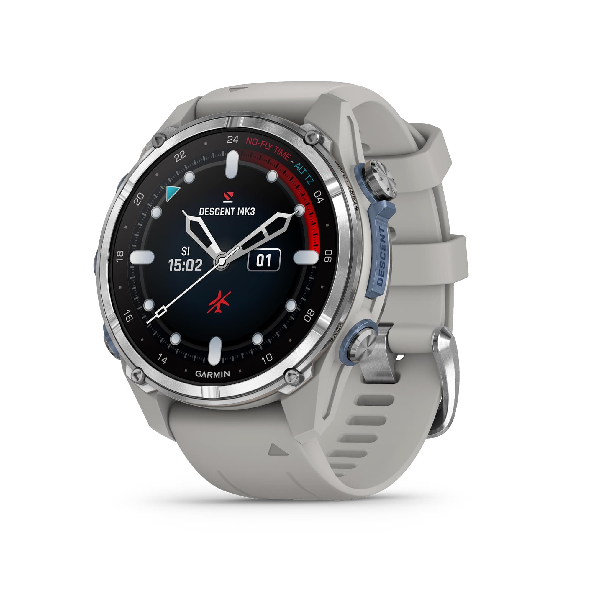 Descent Mk3 Dive Computer and Multisport Smartwatch with AMOLED Display with Advanced Dive Modes and GPS Navigation (43mm, Stainless Steel with Fog Gray Silicone Band)