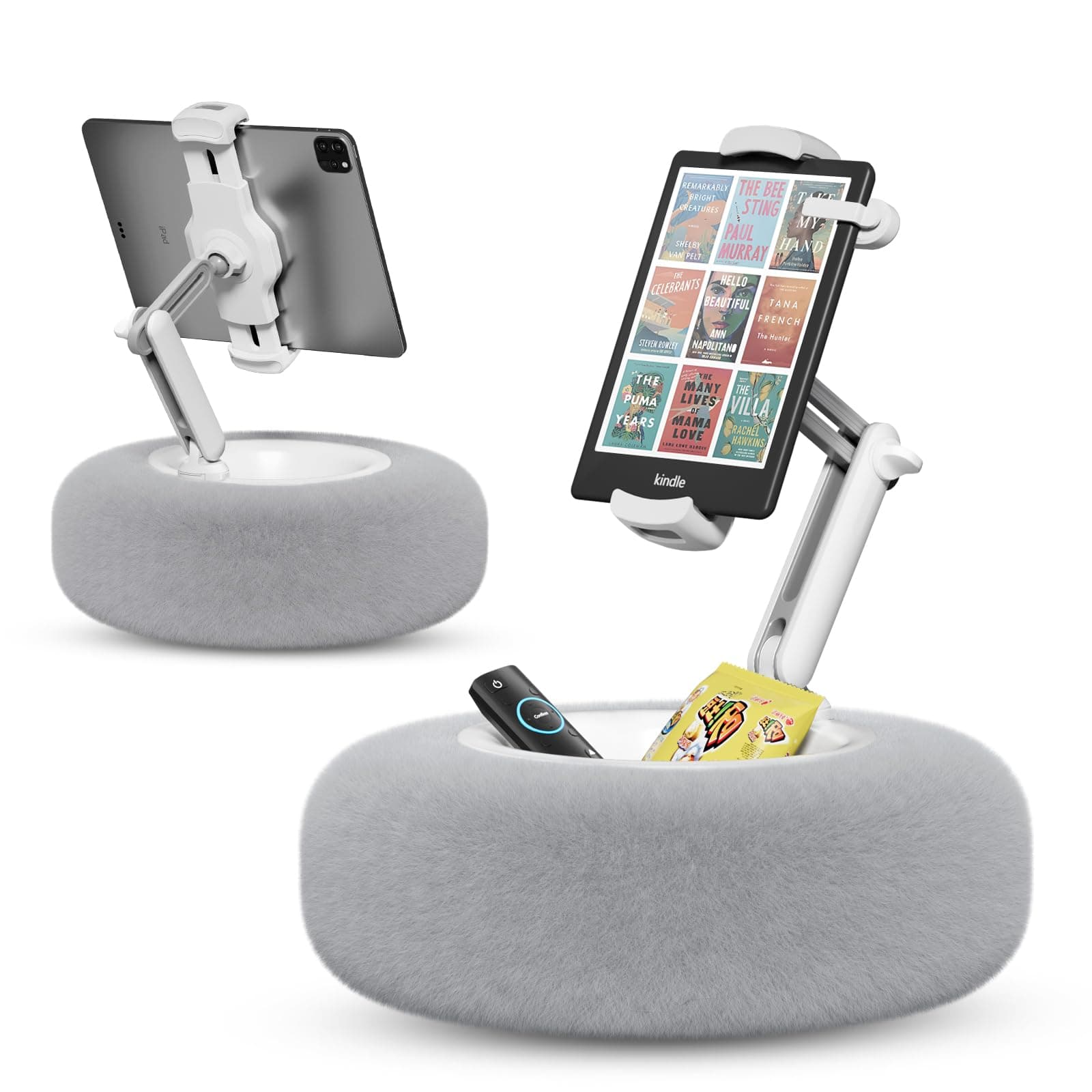 Tablet Pillow Stand for Reading, Adjustable Tablet Stand Phone Holder for Bed with Detachable Snack Bowl, Fits 4.7"-13" Kindle/Phones/Tablets, Watch Videos, Stream Media, Gray