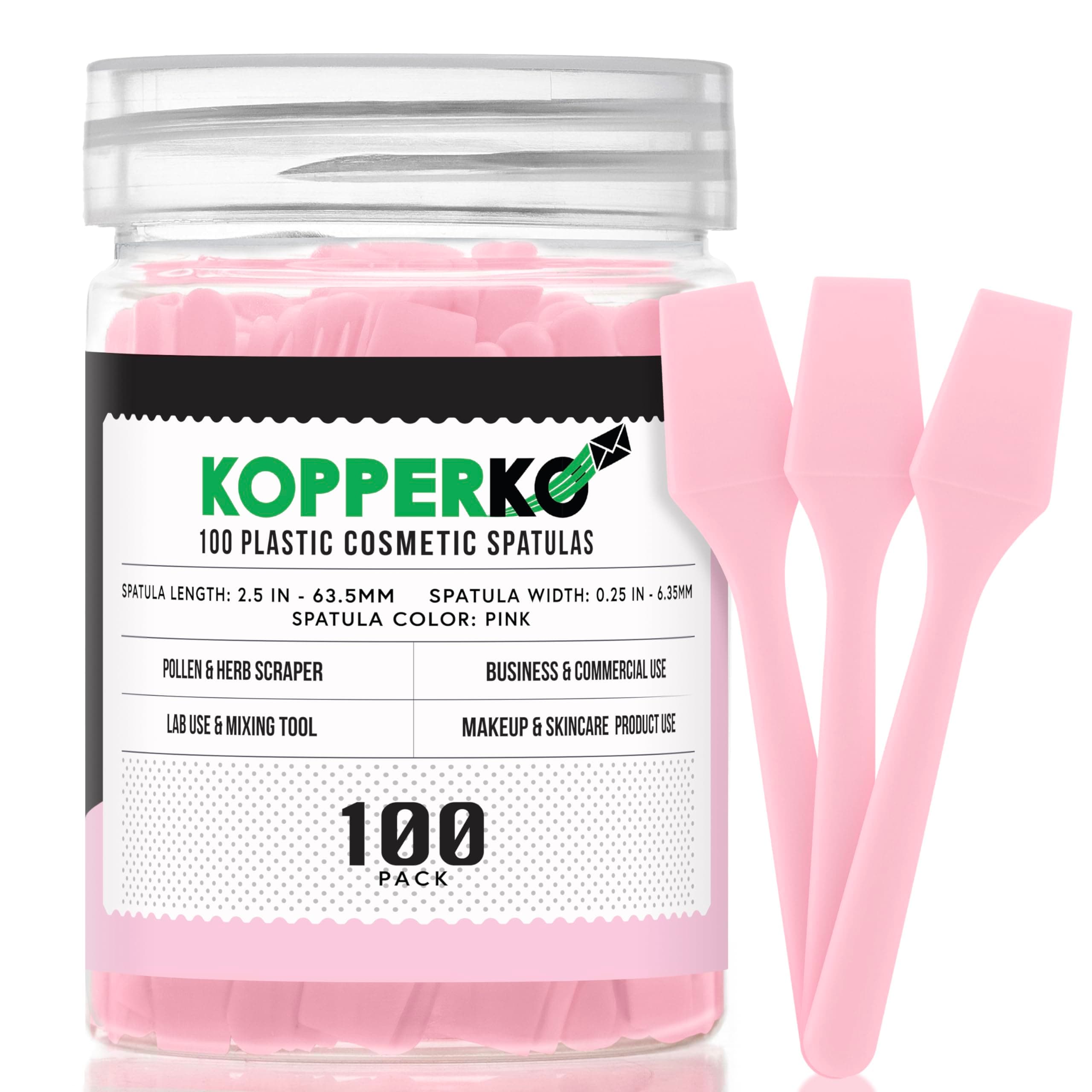Kopperko Cosmetic Spatulas (2.5”, 100 Pack) - Small Plastic Spatula for Cosmetics, Creams & Crafts | Essential Esthetician Supplies | Makeup Spatula or Multipurpose Mini Applicator for Skincare | Pink