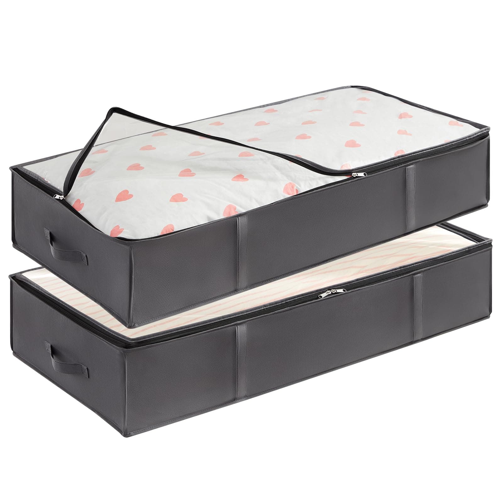 Lifewit 2 Pack 95L Under Bed Storage, Underbed Storage Boxes with lid Clothes Storage Bag Wardrobe Storage Organiser with Reinforced Handle, PVC Window for Duvet, Blanket, Clothing, Shoes, Grey