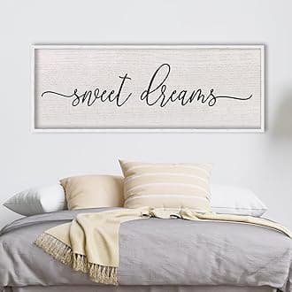 LuZhiQiang Above Over Bed Wall Decor Sweet Dreams Sign 40"×15" for Master Bedroom Guest Room Kids Room Farmhouse Modern Minimalist Large Wood Framed Wall Hanging Art (White)