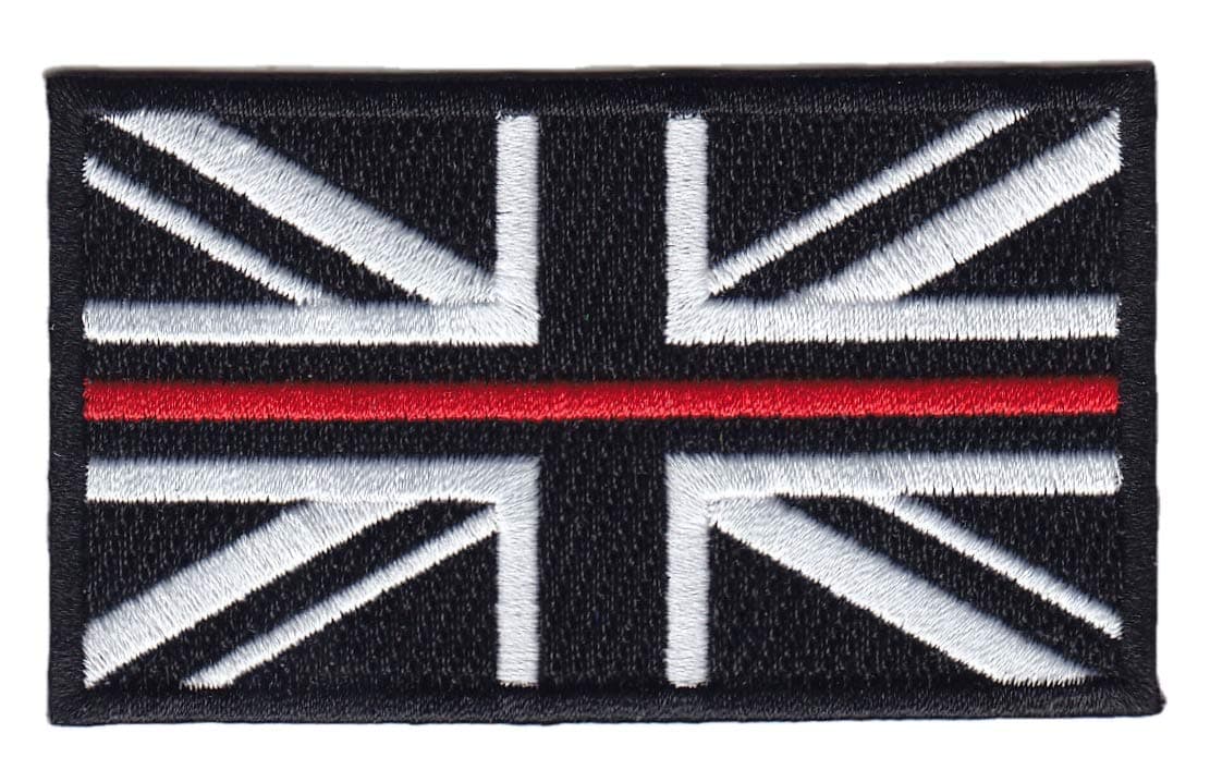 Uniform Store London Fire Service Thin Red Line Union Jack Embroidered Patch-hook & Loop Backing, Red, One Size