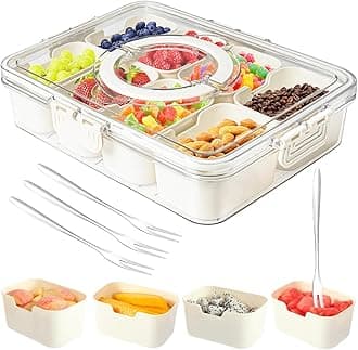 Divided Serving Tray with Lid and Handle,Snackle Box Charcuterie Container for Portable Snack Platters,8 Compartments & 4 Forks Clear Storage Organizer for Fruit,Candy,Nuts & Veggie,for Party,Picnic