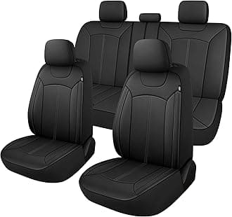 Premium Leather Car Seat Covers Full Set, Waterproof Front Seat Covers and Split Rear Bench Seat Covers for Cars,Universal Automotive Interior Covers for Sedan SUV Truck Van Pick-up, Black