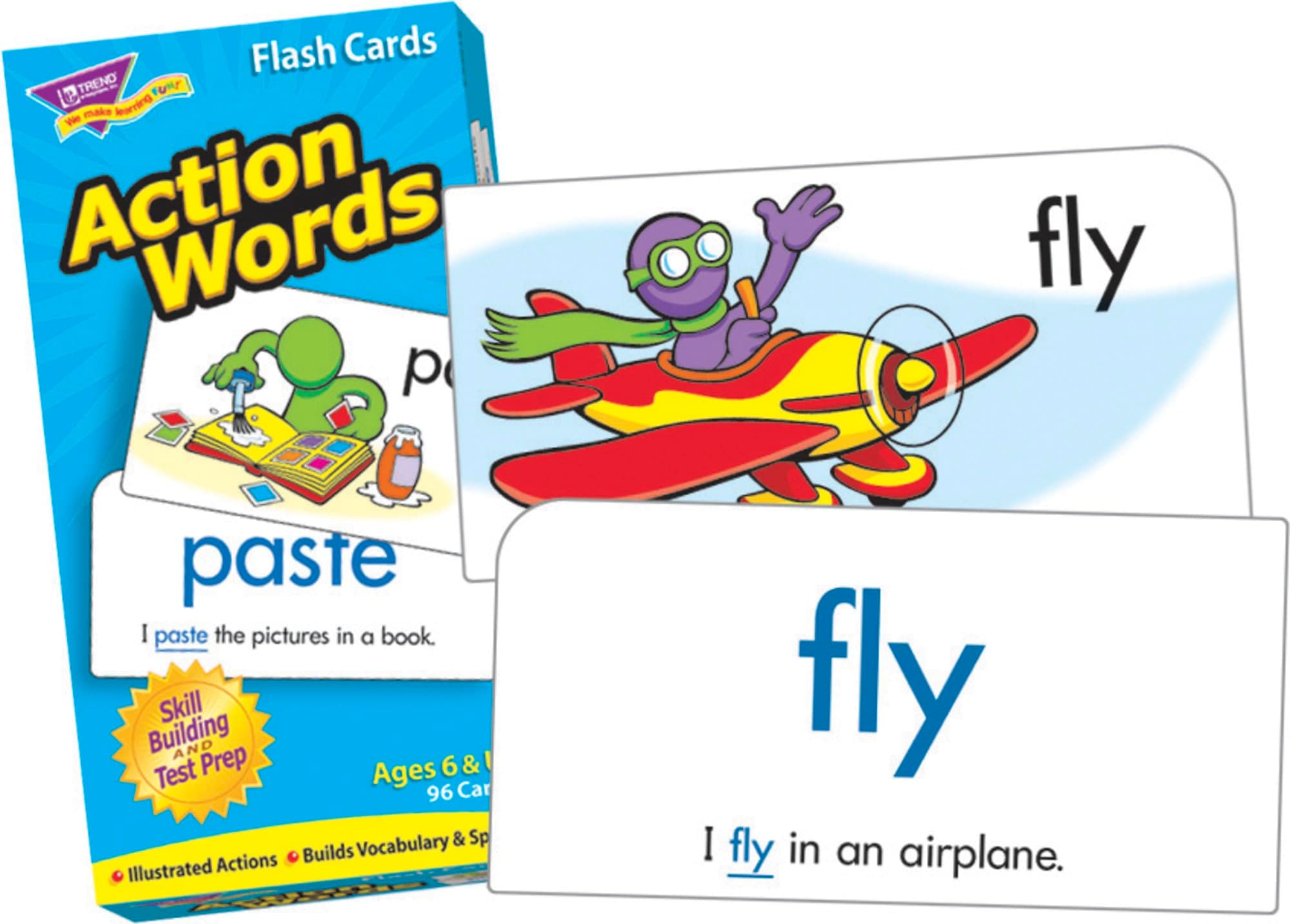 Trend Enterprises: Action Words Skill Drill Flash Cards, Great for Skill Building and Test Prep, Illustrated Actions, Build Vocabulary & Spelling, 96 Cards Included, for Ages 6 and Up