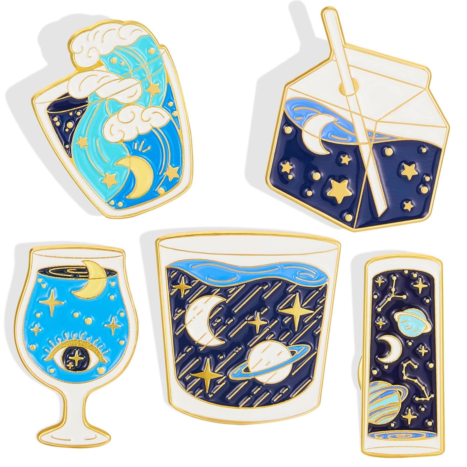 5 Pcs Enamel Pins Set Cute Solar System Laple Pin Novelty Starry Metallic Space Pins Cartoon Brooch Pin Badges for DIY Clothes Bag Hat Jacket Backpack Accessories Gifts