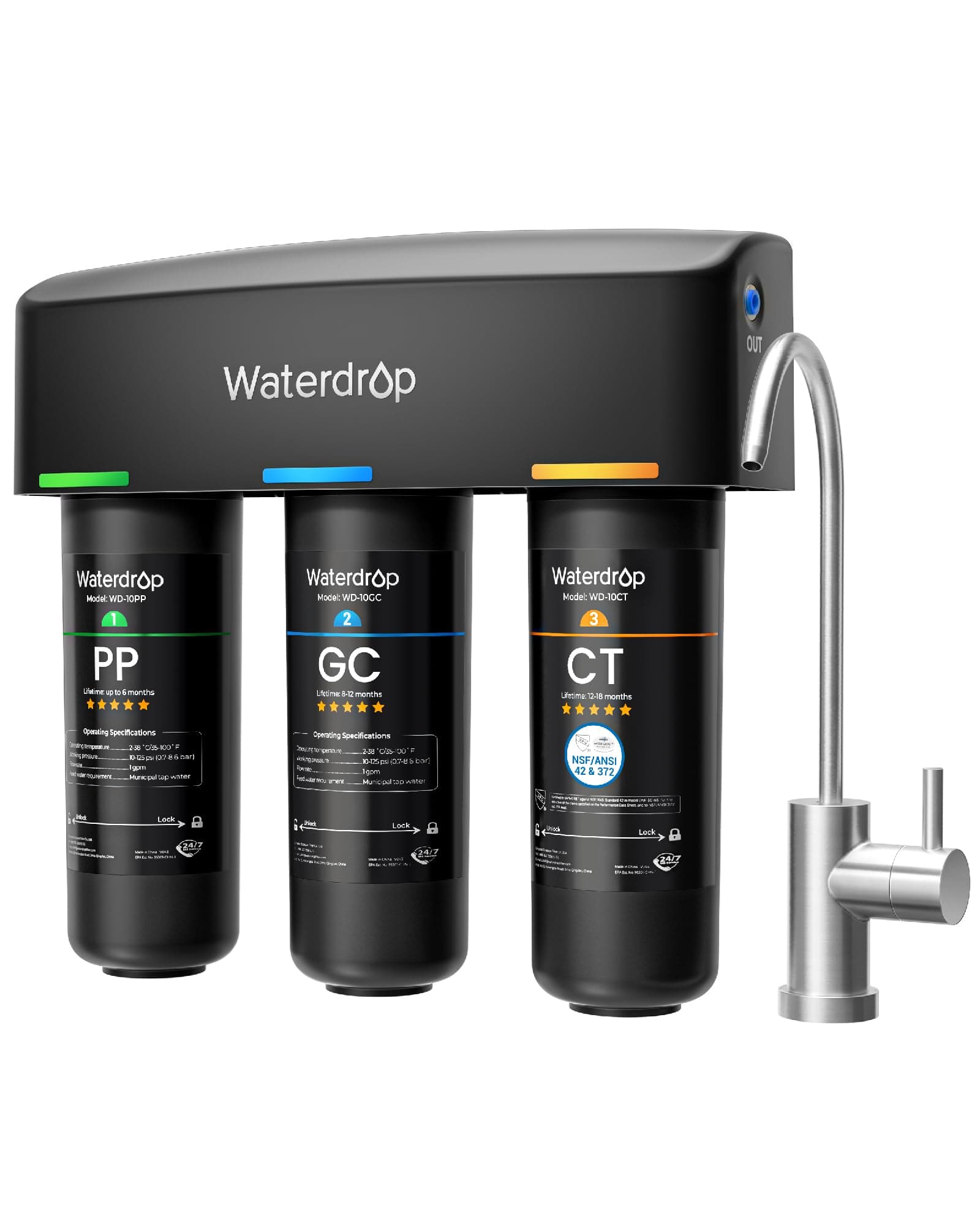 Waterdrop 2 TSPP + TSCT Undersink Water Filter Cambo Pack Replacement TSU-W & TSC-W 3 Stage Under Sink Water Filter System 3 Pack