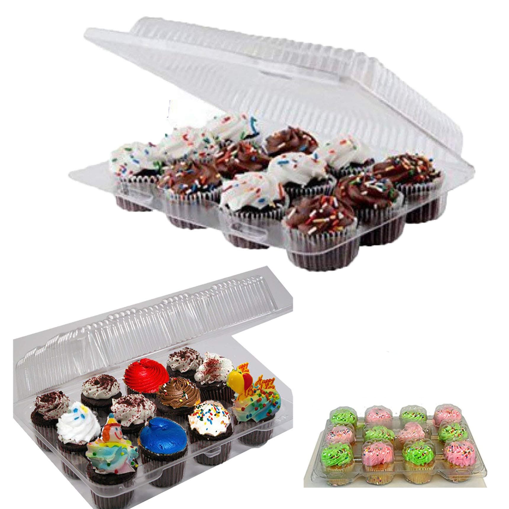 pizety pack of 24 mini 12 Compartment Cupcake Container mini Cupcake Boxes Hinged Lid- with Superior Strong 12 Compartment Cupcake box plastic disposable mini Cupcake Container s 12 count