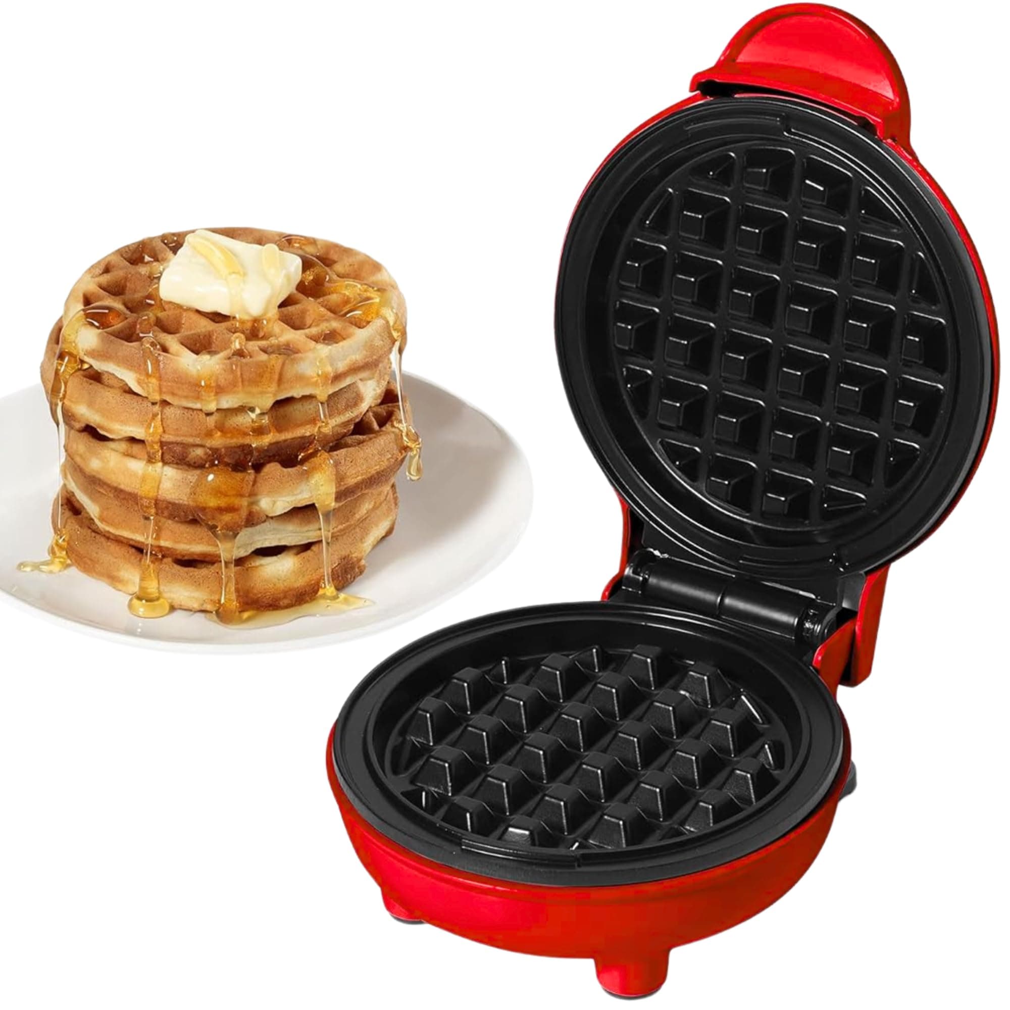 Electric Mini Waffle Maker, 550W Fast Heating Element with Overheat Protection, 4-Inch Non-Stick Plates and Cooking Surface, Perfect for Breakfast, Hash Browns, Keto Chaffles, Red WM215R