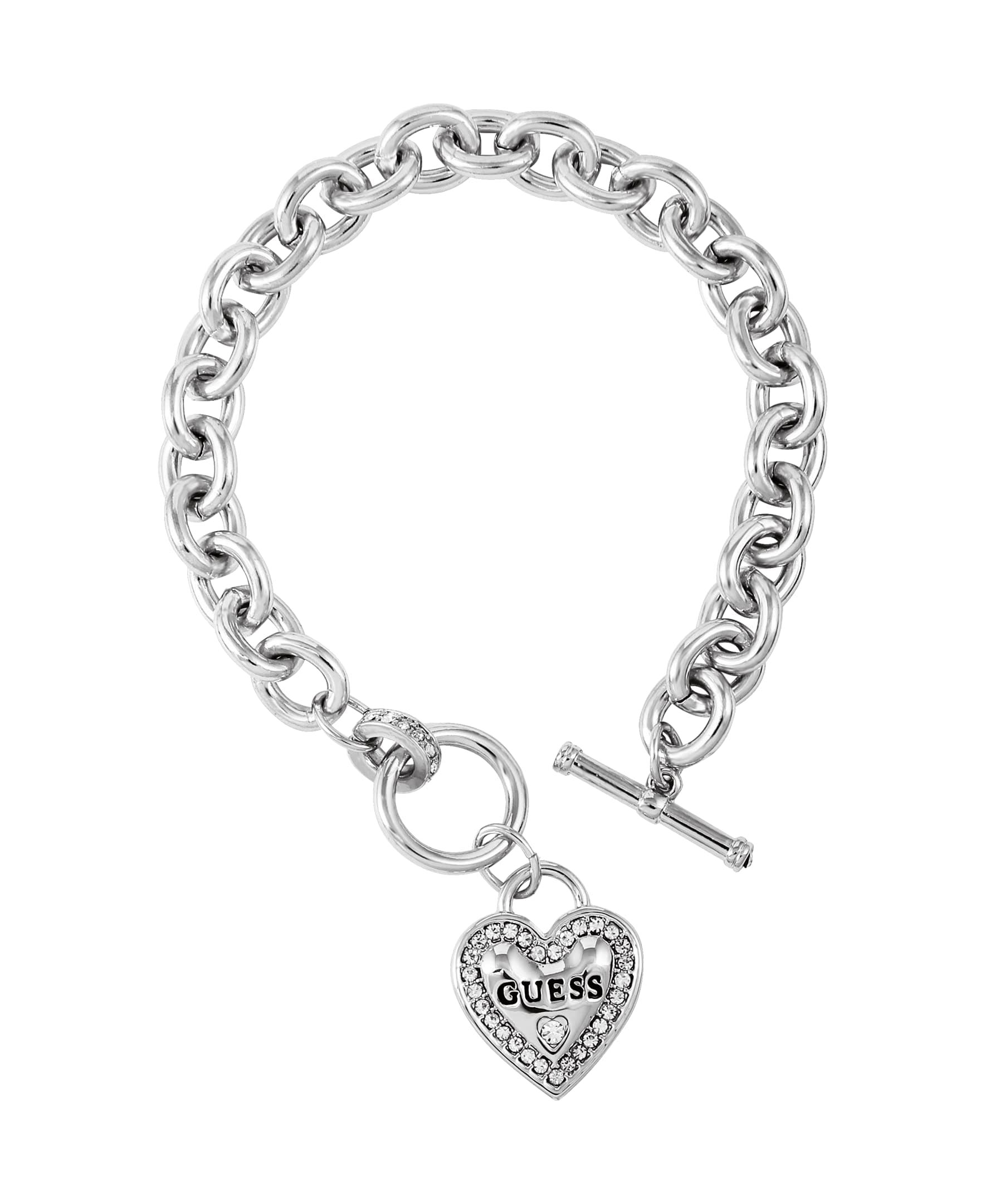 Silvertone Heart Logo Charm Toggle Bracelet