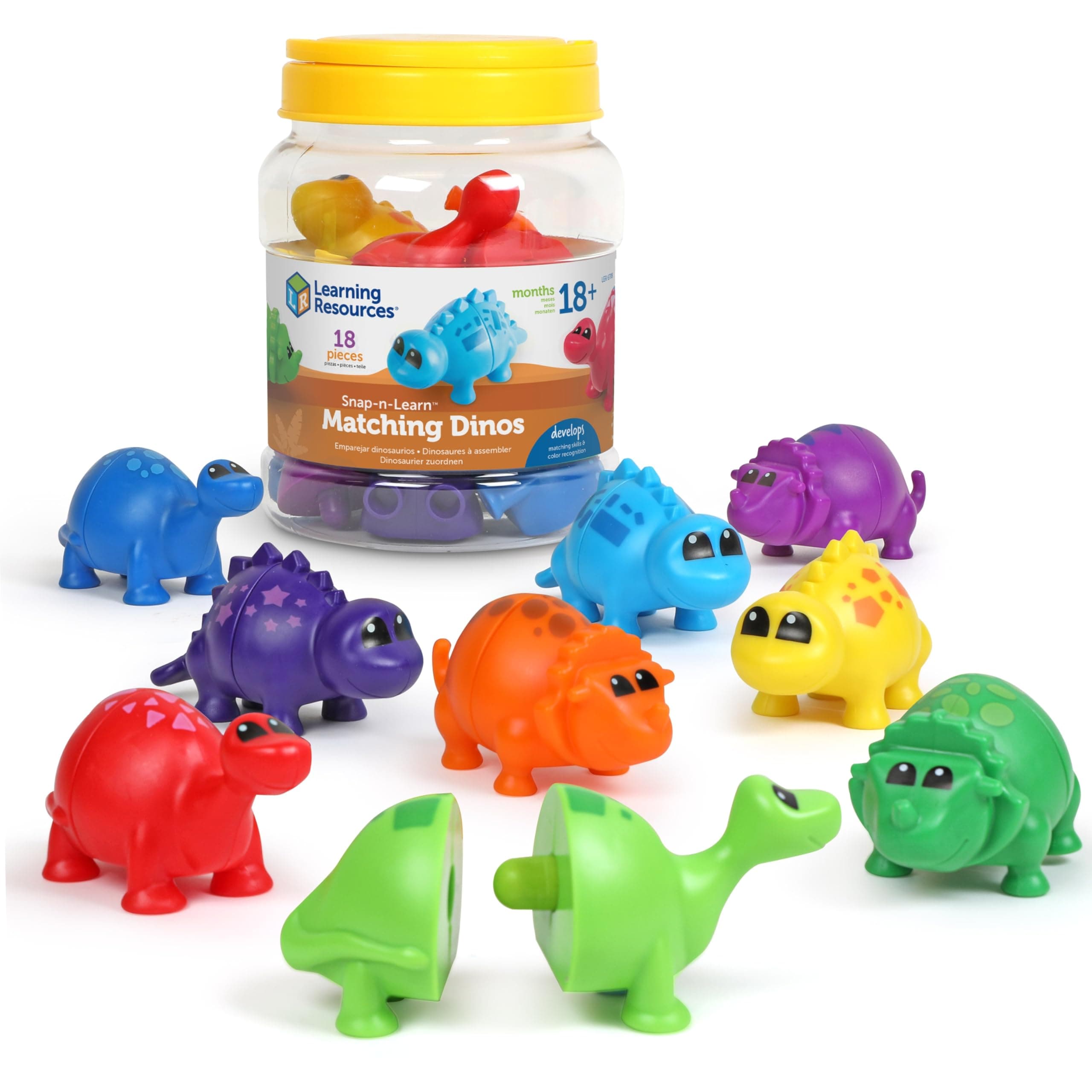 Learning Resources Snap-n-Learn Matching Dinos - Dinosaur Toys, Mini Plastic Figures, Sensory Bin, Toddler Travel Games, Shape Sorter, Preschool, Fine Motor Skills, Montessori Counting