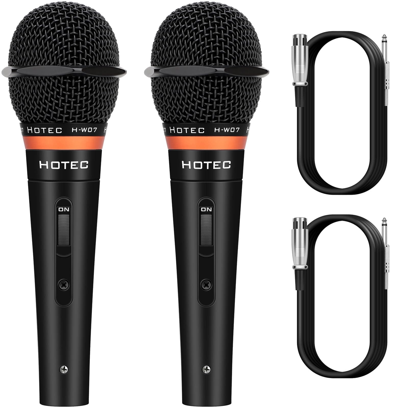 HOTEC Premium Wired Vocal Dynamic Handheld Microphones - Includes 19ft Detachable XLR Cable and ON/Off Switch - 2 Pack, Metal Black
