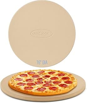 Unicook Pizza Stone, Large Cordierite Baking Stone for Oven and BBQ, Heavy Duty Grill Pizza Slab with Scraper, Ideal for Baking, Round, Dia: 40.6cm