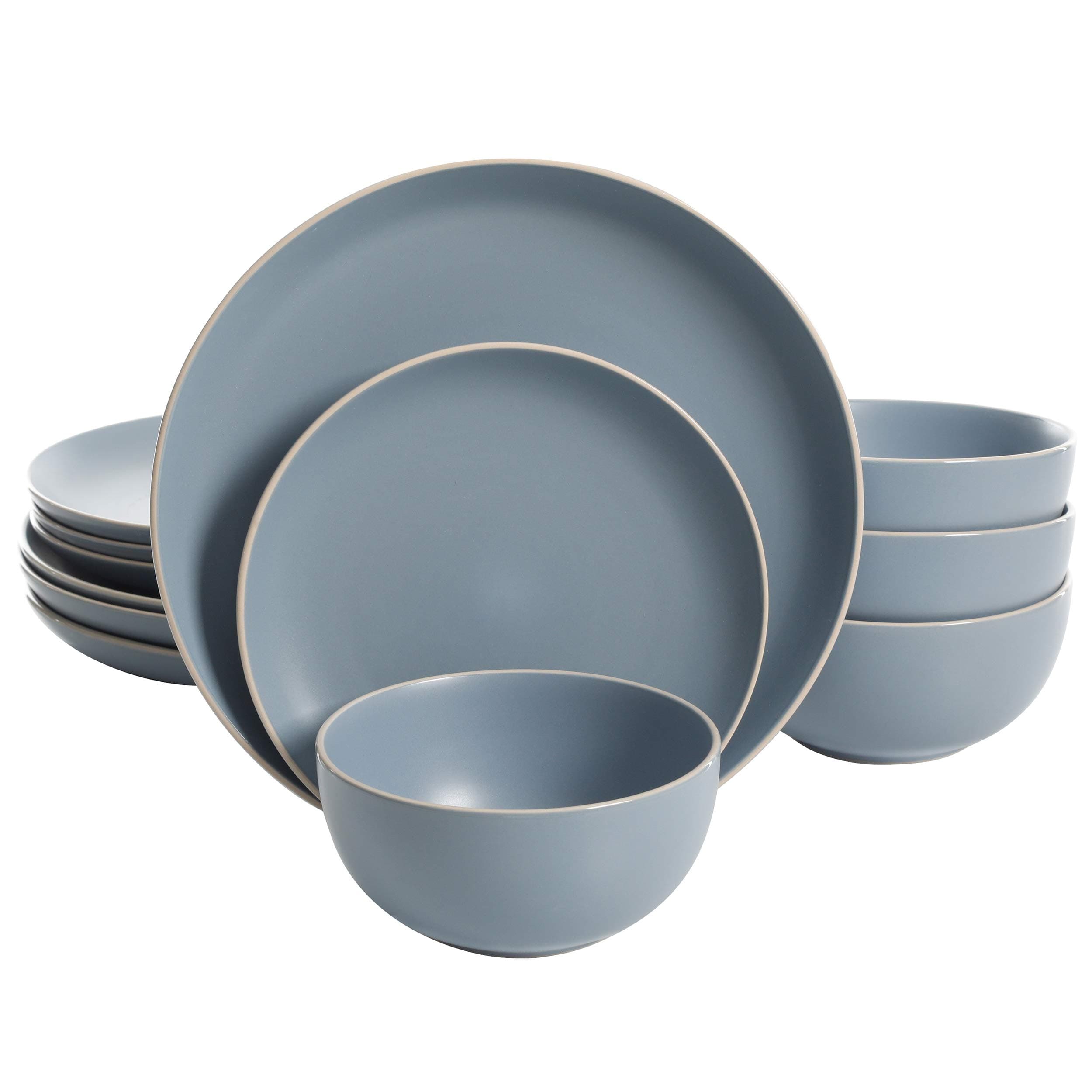 Rockaway Round Stoneware Dinnerware Set, Service for 4 (12pcs), Blue