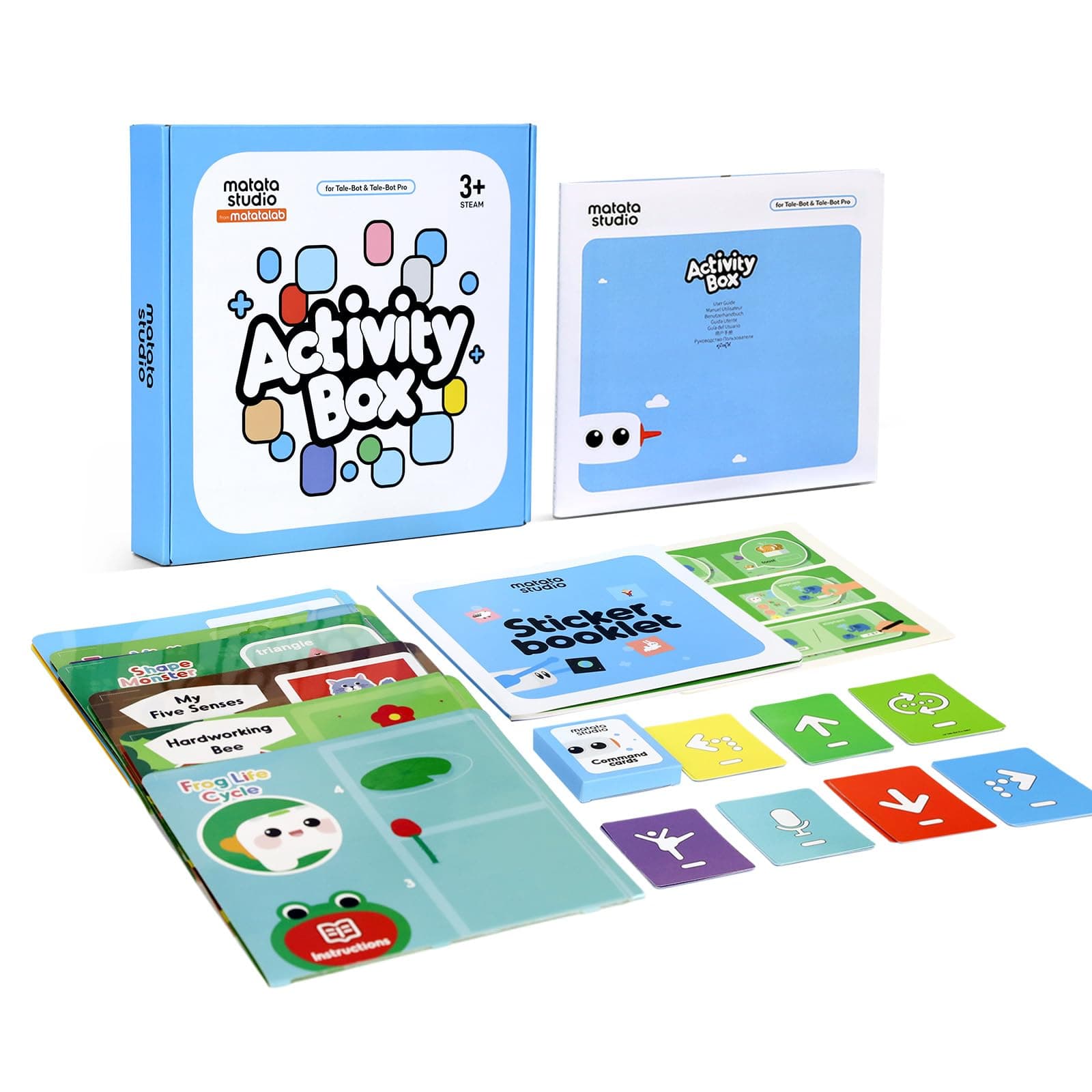 Activity Box for Tale-Bot Pro Children's Robot with 6 Double-Sided Interactive Cards (10 Themes), 98 Interactive Stickers (10 Themes), 32 Command Cards, STEM Teaching Toy for Coding Games