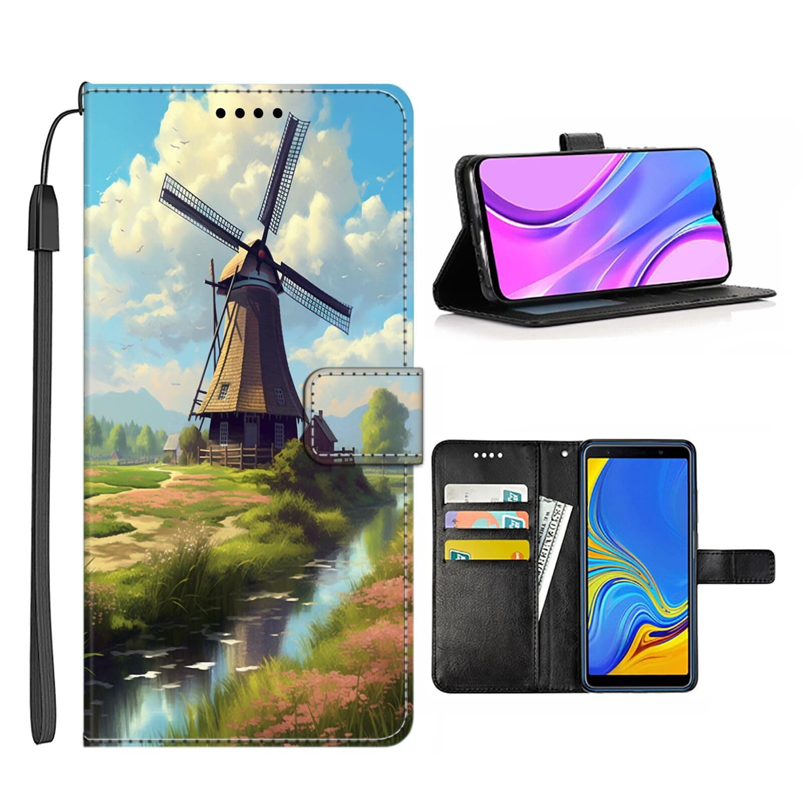 DAFEI Wallet Case for iPhone 6/6S Wallet Case with Dutch Windmill Designer-Art cc0 Pattern PU Leather Flip Folio ID&Credit Cards Pocket Lanyard Multicolor